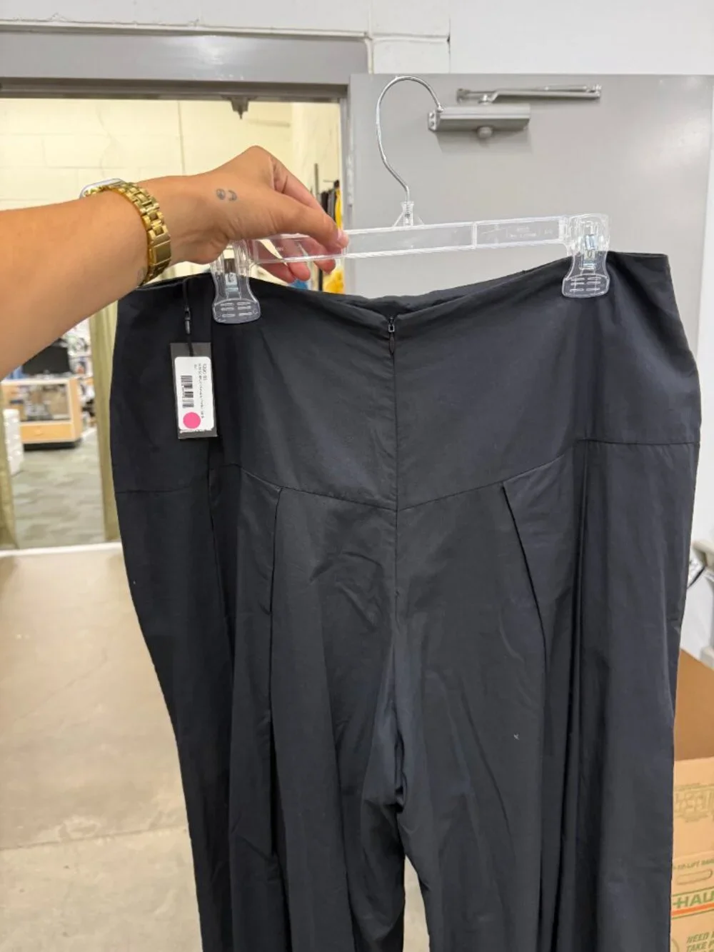 NWT Kim Schalk Black Karacha Super Wide Leg Cotton Trouser Pants Women's Size L